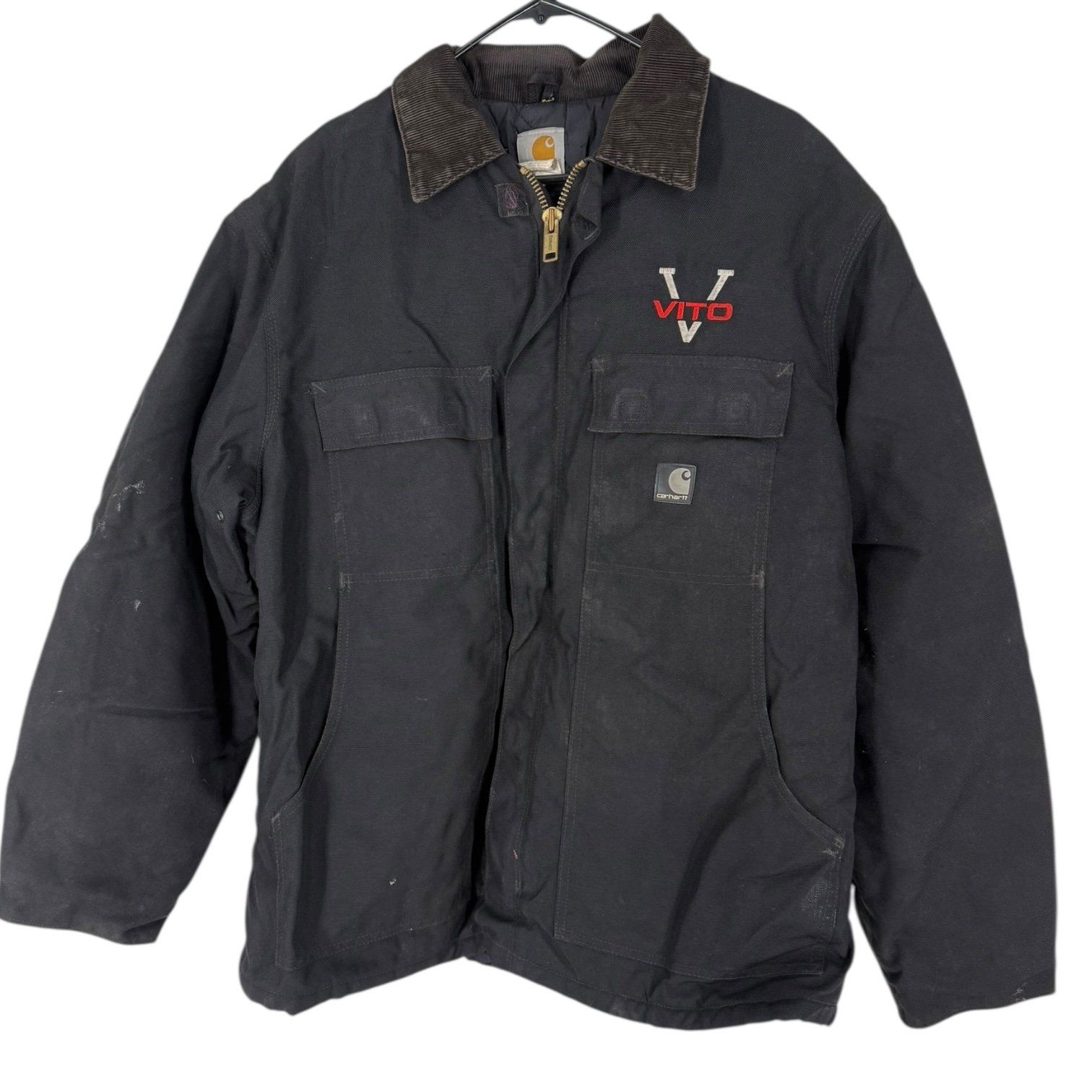 Vintage Carhartt Work Jacket Vito Embroidered Quilt Lined Duck Chore Coat L